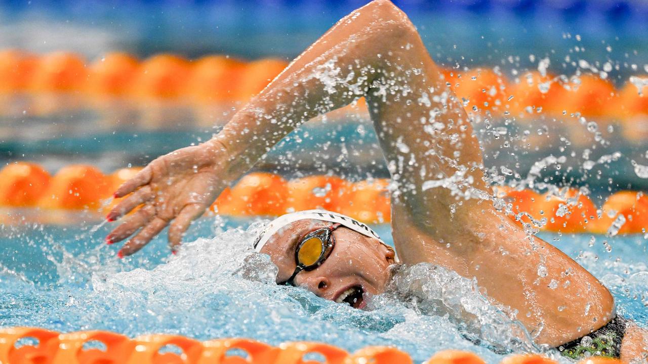 Australia’s Ariarne Titmus set a new world record in the women's 400m freestyle at the Australian swimming trials in Adelaide, despite taking a decent break after her triumph at the Tokyo Olympic Games. Picture: Brenton Edwards/AFP