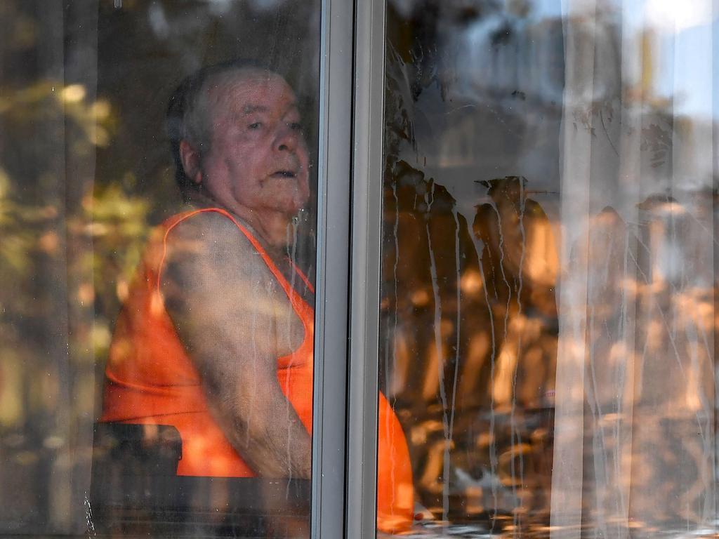 A resident at a Covid-affected aged care facility in Melbourne. Picture: William West / AFP