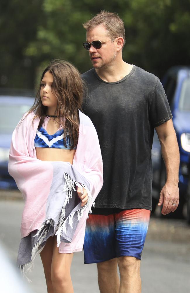 Father and daughter enjoyed a well earned break in the sun. Picture: MEDIA MODE/BACKGRID