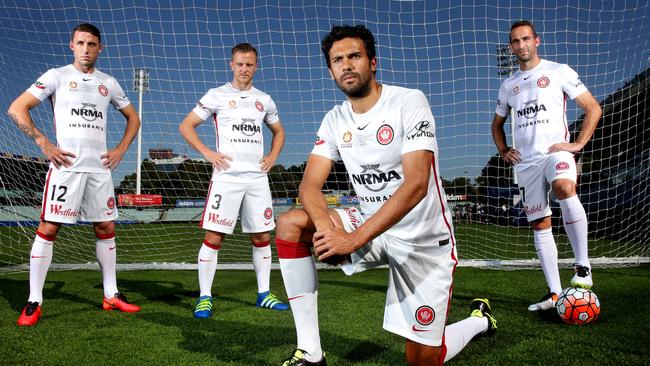 Wanderers defenders Scott Neville, Scott Jamieson, Nikolai Topor-Stanley and Alberto.
