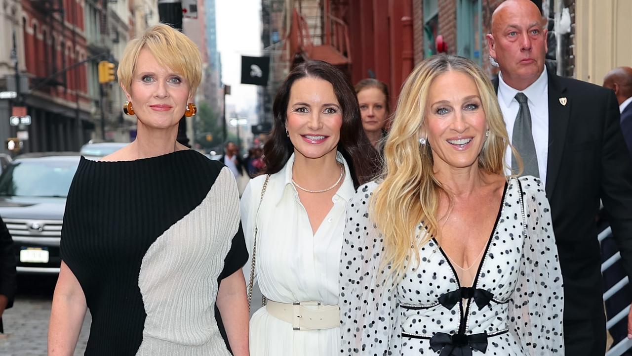 L-R: Cynthia Nixon, Davis and Sarah Jessica Parker in New York this month. The trio star in a new season of Sex and the City spin-off, And Just Like That. Picture: Jose Perez/Bauer-Griffin/GC Images