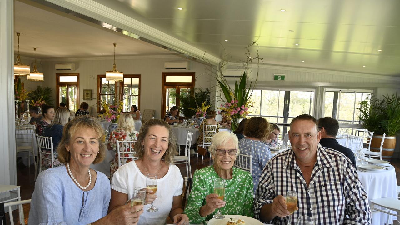 Celebrating Pam Armstrong's 87th birthday at Preston Estate’s first high tea are (from left) Suzi Mills, Tricia Rettore, Pam Armstrong and Geoff Armstrong.