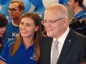 Liberal party staffer Brittany Higgins who has made shocking claims that she was raped whilst in the defence industry minister's office in Parliament House, Canberra after a Friday night drinking session in March 2019  With Scott Morrison
