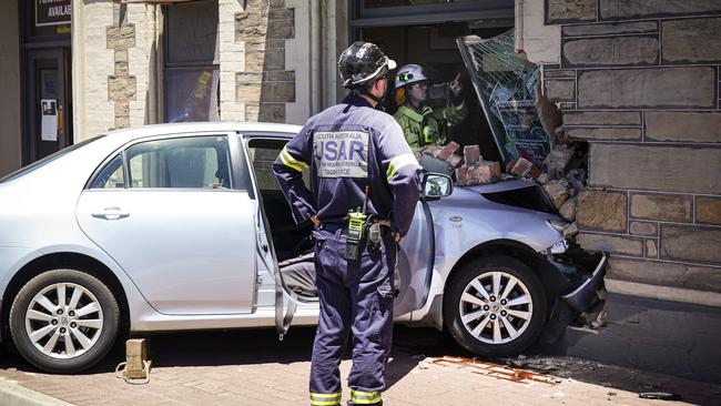 A Toyota sedan has crashed into pub on Port Rd, Thebarton. Picture: AAP/Mike Burton