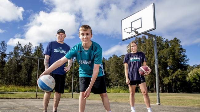 The Reece family have all made huge contributions to the North Gold Coast Seahawks basketball association. Dad Matt is a former professional player, daughter Charli is a rising star and they both coach brother/son Mitchell in the Seahawks rep team. Picture: Jerad Williams