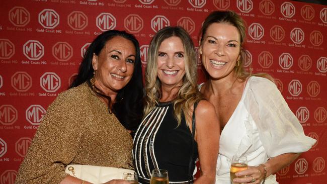 Nia Pashalivis, Cathy Stewart and Amanda Pulford at MG Gold Coast Charity Gala, Southport. (c) Regina King