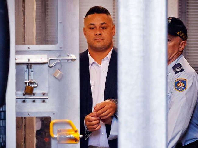 Jarryd Hayne is taken into custody at the King St Courts in Sydney after being found guilty of rape in April 2923. Picture: Sam Ruttyn