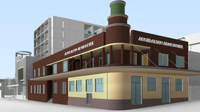 Artist's impression of a proposed seven-storey hotel to be built out the back of the Australian Arms Hotel on Penrith's High St. Picture: Supplied