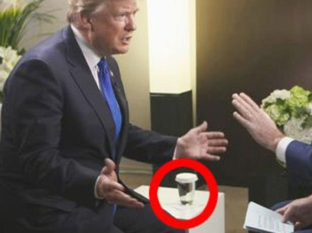 There was one thing that stood out during the interview between Piers Morgan and Donald Trump - his glass of water. Picture: Screengrab/ITV