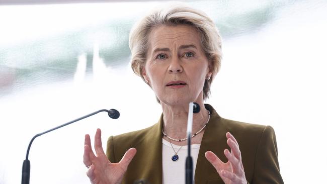 President of the European Commission Ursula von der Leyen speaks during the North Sea summit in Ostend, on April 24, 2023.