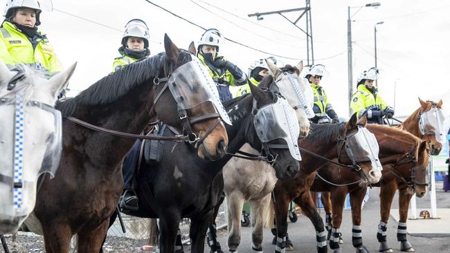 Mounted police officers are also in attendance. Picture: Matrix Media Group