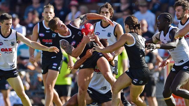 Hamish Hartlett in action during Port Adelaide's first intra-club match.