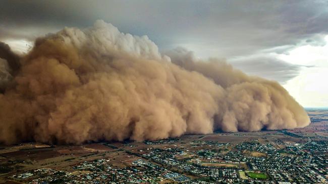 A drone captures an incredible image of a dust Storm in Parkes. Picture: Jason Davies