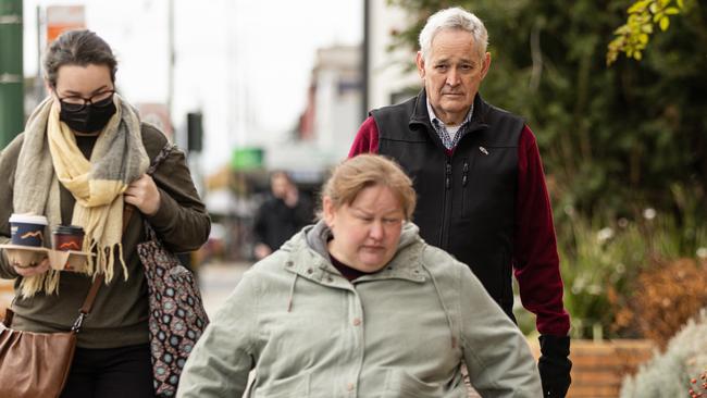 Ian Wilkinson and daughter Ruth Dubois (front) arrive at court in Morwell. Picture: NewsWire / Diego Fedele