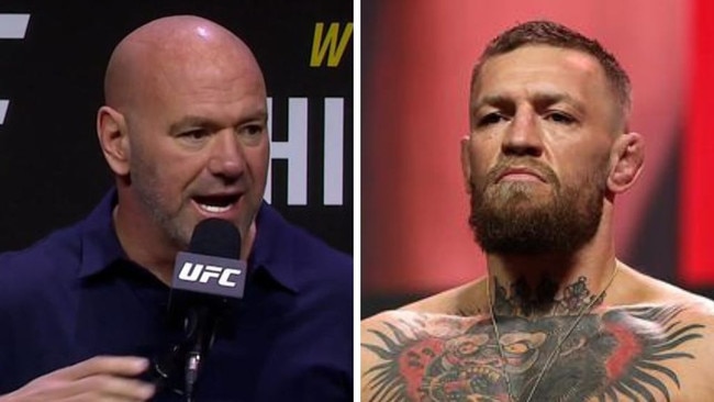 Dana White and Conor McGregor. Photos: Fox Sports/AFP