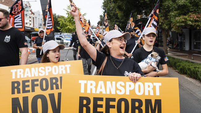 Bella Green (left) and Kris Shred march with the TWU at the Toowoomba Labour Day march, Saturday, April 29, 2023. Picture: Kevin Farmer