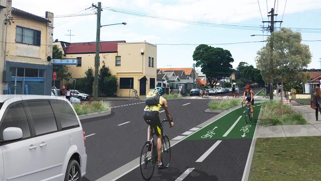 Artists impression of the proposed cycleway between South Coogee and Kingsford on Sturt St. Picture: Randwick Council