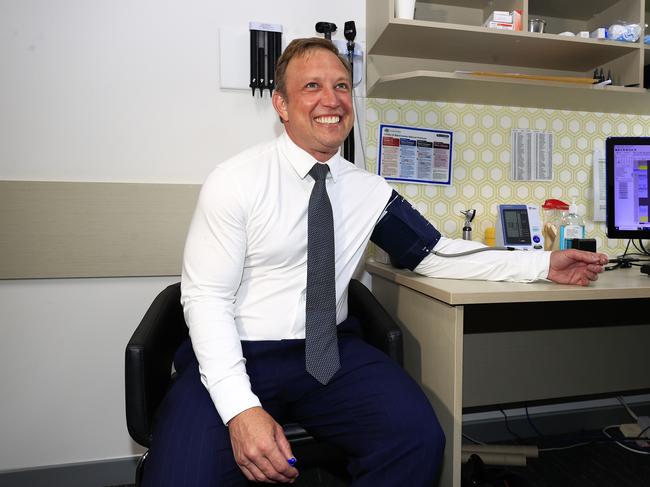 Premier Steven Miles visiting the Eastbrooke Health Hub in Mackay where he had his blood pressure tested. Picture: Adam Head