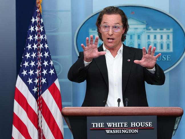 The real Matthew McConaughey talks to reporters at the White House in Washington, DC. Picture: Getty