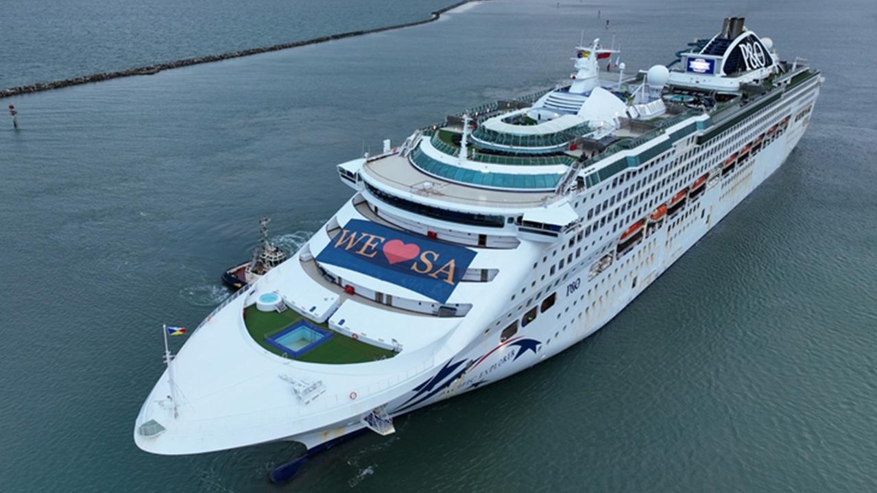 P&amp;O Cruises Australia’s flagship Pacific Explorer arrives in Adelaide for the 2022 cruising season. Picture: Supplied