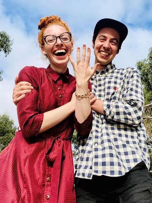 Engaged! Emma Watkins and Oliver Brian.