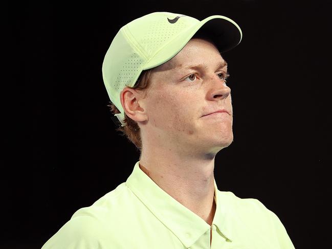 MELBOURNE, AUSTRALIA - JANUARY 10: Jannik Sinner of Italy looks on ahead of the 2025 Australian Open at Melbourne Park on January 10, 2025 in Melbourne, Australia. (Photo by Kelly Defina/Getty Images)