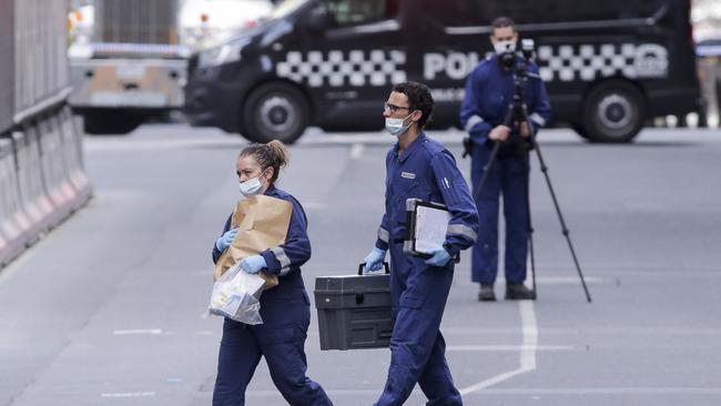 Police at the scene of the fatal stabbing. Picture: AAP Image/Wayne Taylor