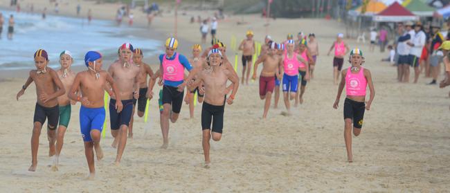 Running action at the Queensland Youth Surf Life Saving Championships on February 17.