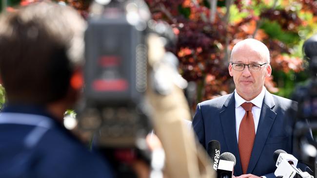 Luke Foley outside Strathfield railway station on Thursday morning. Picture: AAP