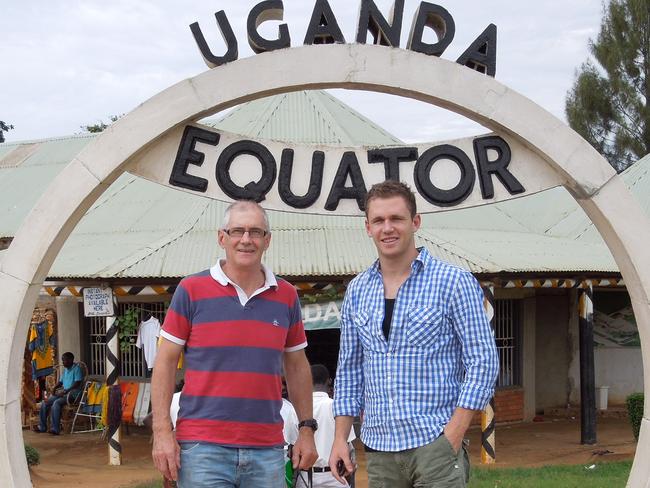 Joel Selwood and his dad in Uganda.