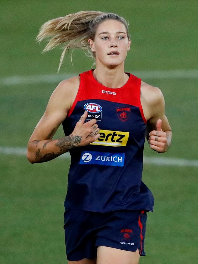 Tayla Harris has rediscovered some good form at Melbourne. (Photo by Dylan Burns/AFL Photos via Getty Images)