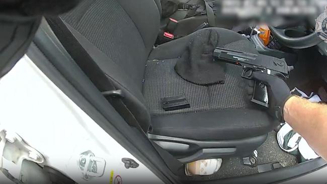 Police body worn camera footage showing the gel blaster which was found in a white Toyota Yaris being driven by a 47-year-old Masig Island man on Sunday, 5 January. Picture: Supplied.