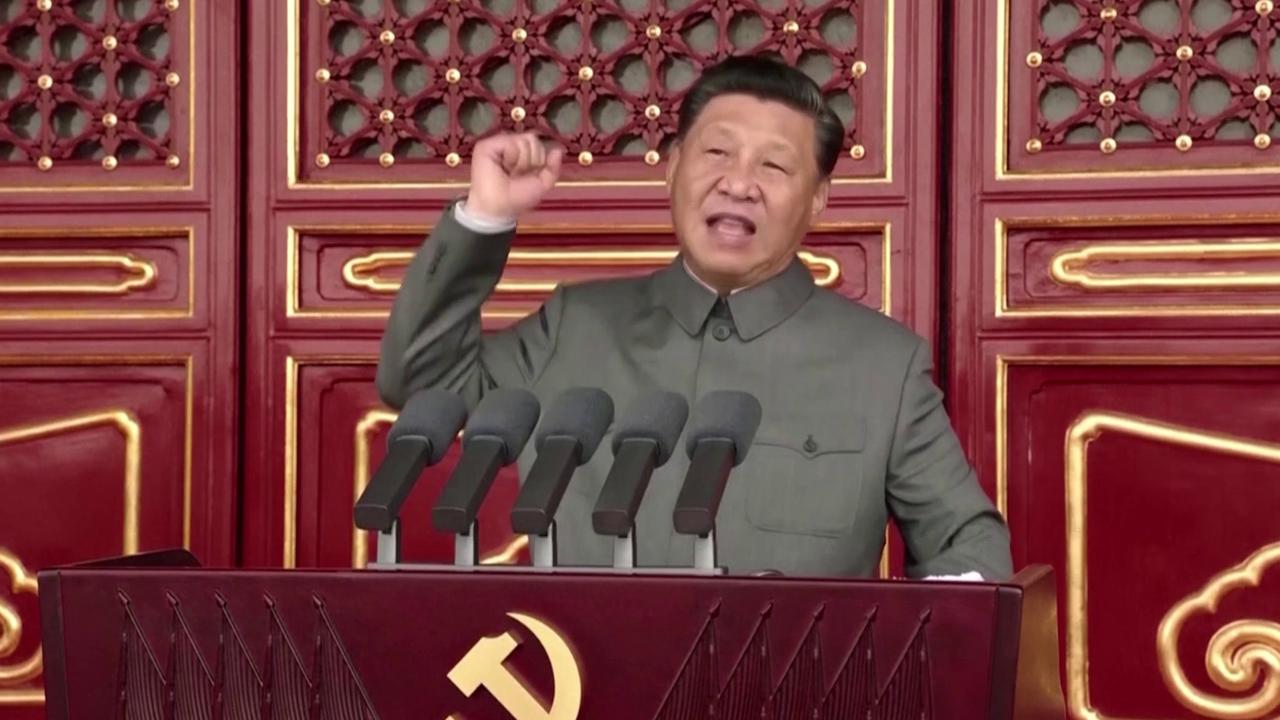 Chinese President Xi Jinping delivers a speech during the celebrations of the 100th anniversary of the founding of the Communist Party of China at Tiananmen Square in Beijing. Picture: Reuters