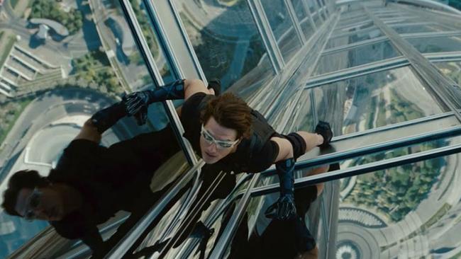 The real deal ... Tom Cruise appears to be climbing a building during filming for 'Mission Impossible.' Picture: Paramount Pictures