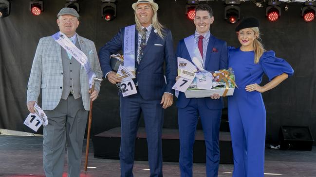 2021 TAB Ipswich Cup at the Ipswich Turf Club. Fashions on the Field. Main Stage. Category 2. Best Dressed Male – finalist and winner Paul Johnston (left).