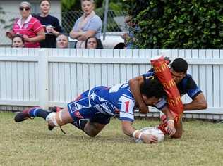 Brothers player Edward Pabai scores in the corner during last weekend's Rugby League Ipswich A-Grade win over Goodna. Picture: Rob Williams