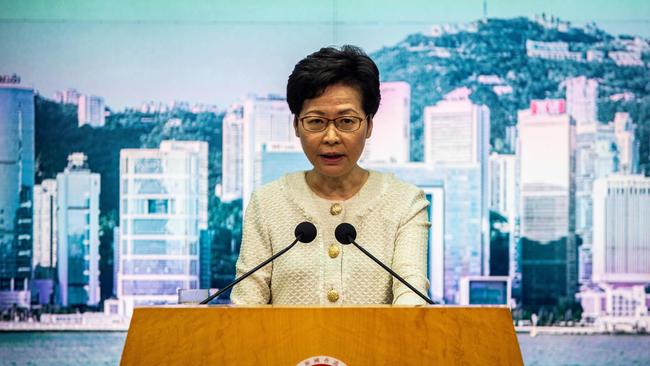 Hong Kong Chief Executive Carrie Lam says financial markets had responded positively to the new National Security Law. Picture: Isaac Lawrence / AFP.