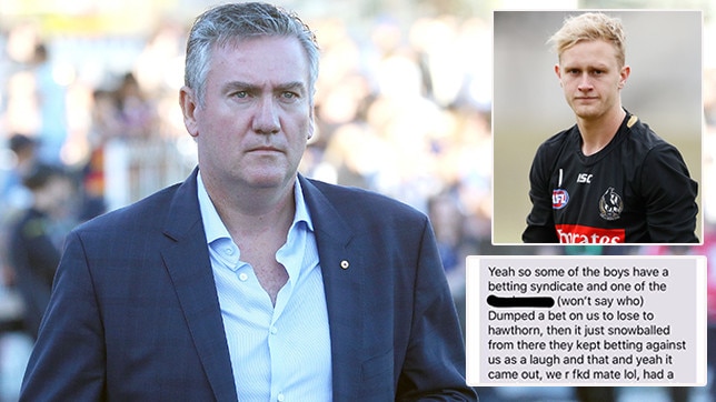 Eddie McGuire isn’t happy about a fake text that started a Collingwood betting rumour.