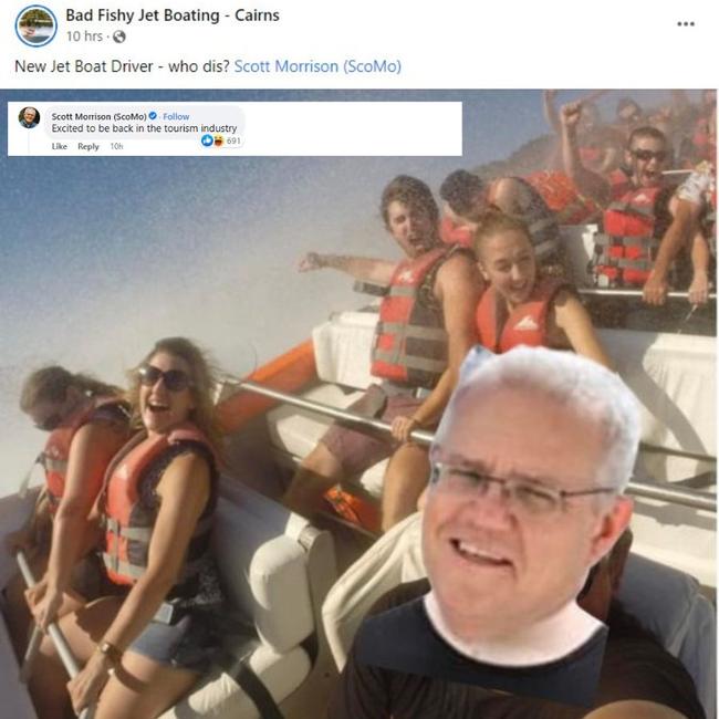 Mr Morrison went on a spree, responding to memes about himself. Picture: Facebook.