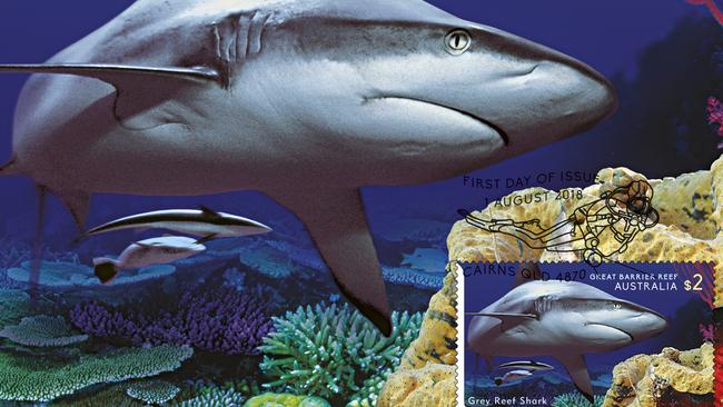 Australia Post's Reef Safari collectable stamps. Grey Reef Shark