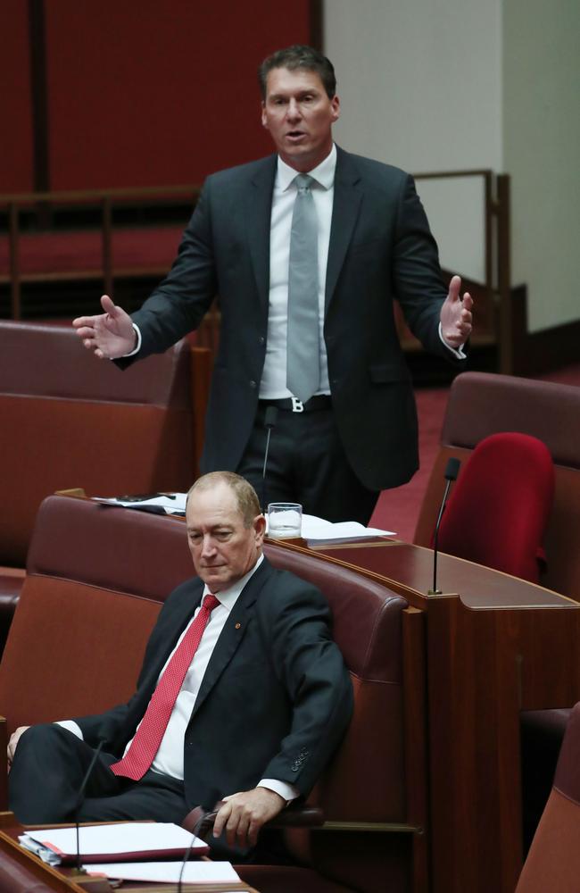 Senator Cory Bernardi speaks as Senator Fraser Anning faces a censure motion. Picture Gary Ramage