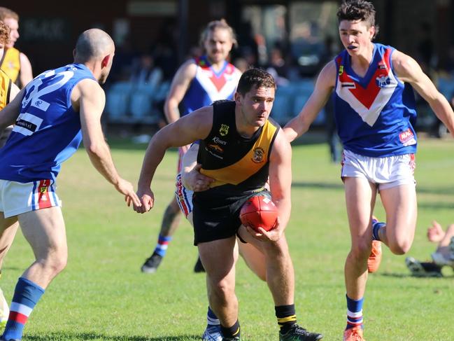 Action from the Lobethal v Onkaparinga Valley HFL qualifying final. Picture - Supplied, Aliza Fuller