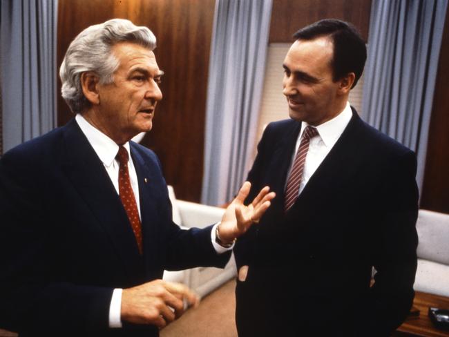 1988: Hawke and Paul Keating in the prime minister’s office, on one of their last days in Old Parliament House. Picture: Museum of Australian Democracy, Old Parliament House