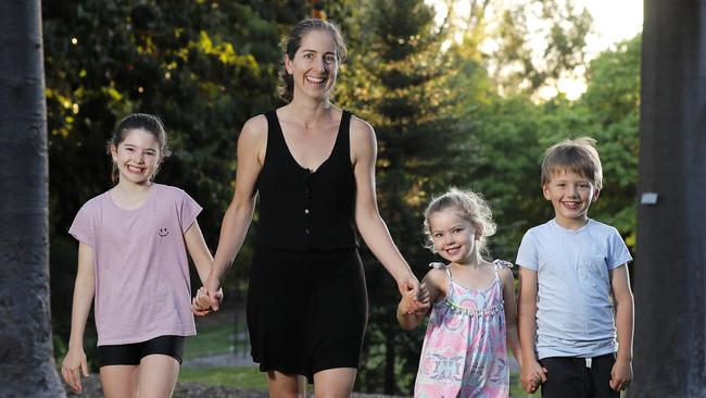 Mary-Anne Richardson (second from left) with her children (from left) Fleur, 9, Elle, 4, and Henry, 8. Picture: Josh Woning