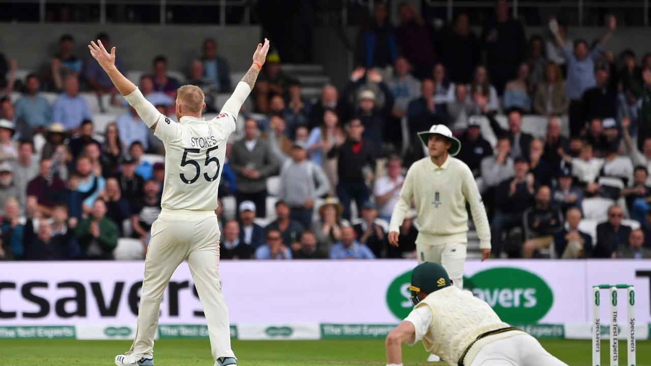 Ben Stokes takes the wicket of Marnus Labuschagne in an incredible bowling spell. Picture: Paul Ellis/AFP