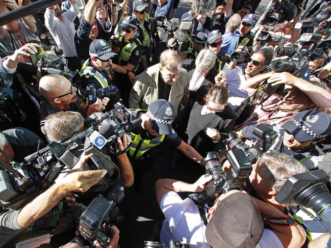 Cardinal George Pell arrives at the County Court for a plea hearing after found guilty of child sex offences.   Picture: David Caird