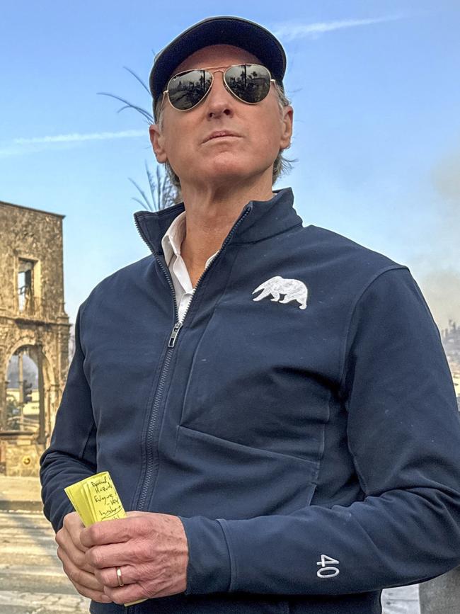 California Governor Gavin Newsom surveys damage in Pacific Palisades. Picture: Jeff Gritchen / AP