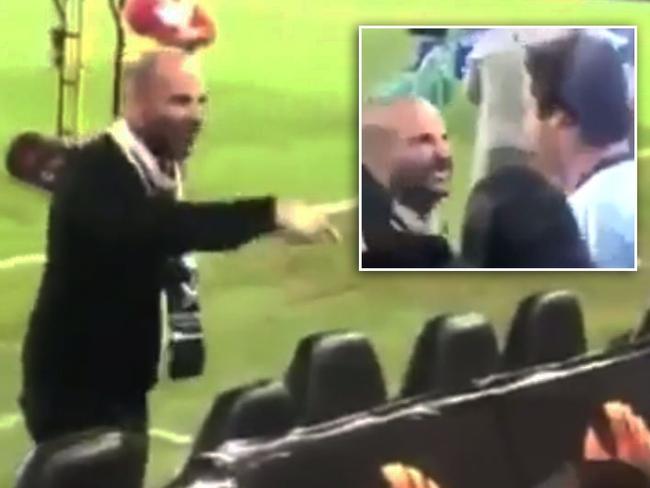 George Calombaris is mocked by a fan at the soccer.