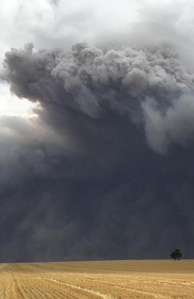 Smoke from the Pinery fire in 2015, as seen from the Tarlee property of John Rohde. Picture: John Rohde