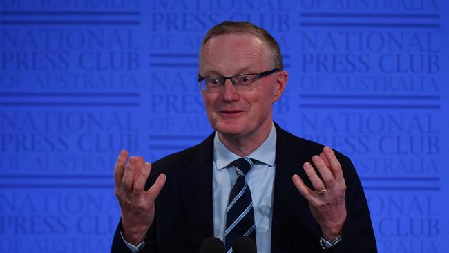 Reserve Bank of Australia Governor Philip Lowe delivers his address at the National Press Club in Canberra today. Picture: Sam Mooy/Getty Images